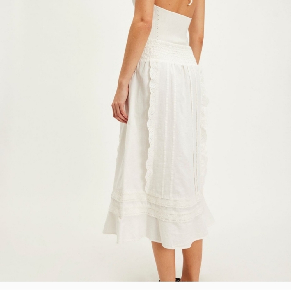 NWOT Free People Whitney White Lace-Trimmed Midi Skirt Size Small - Picture 2 of 12